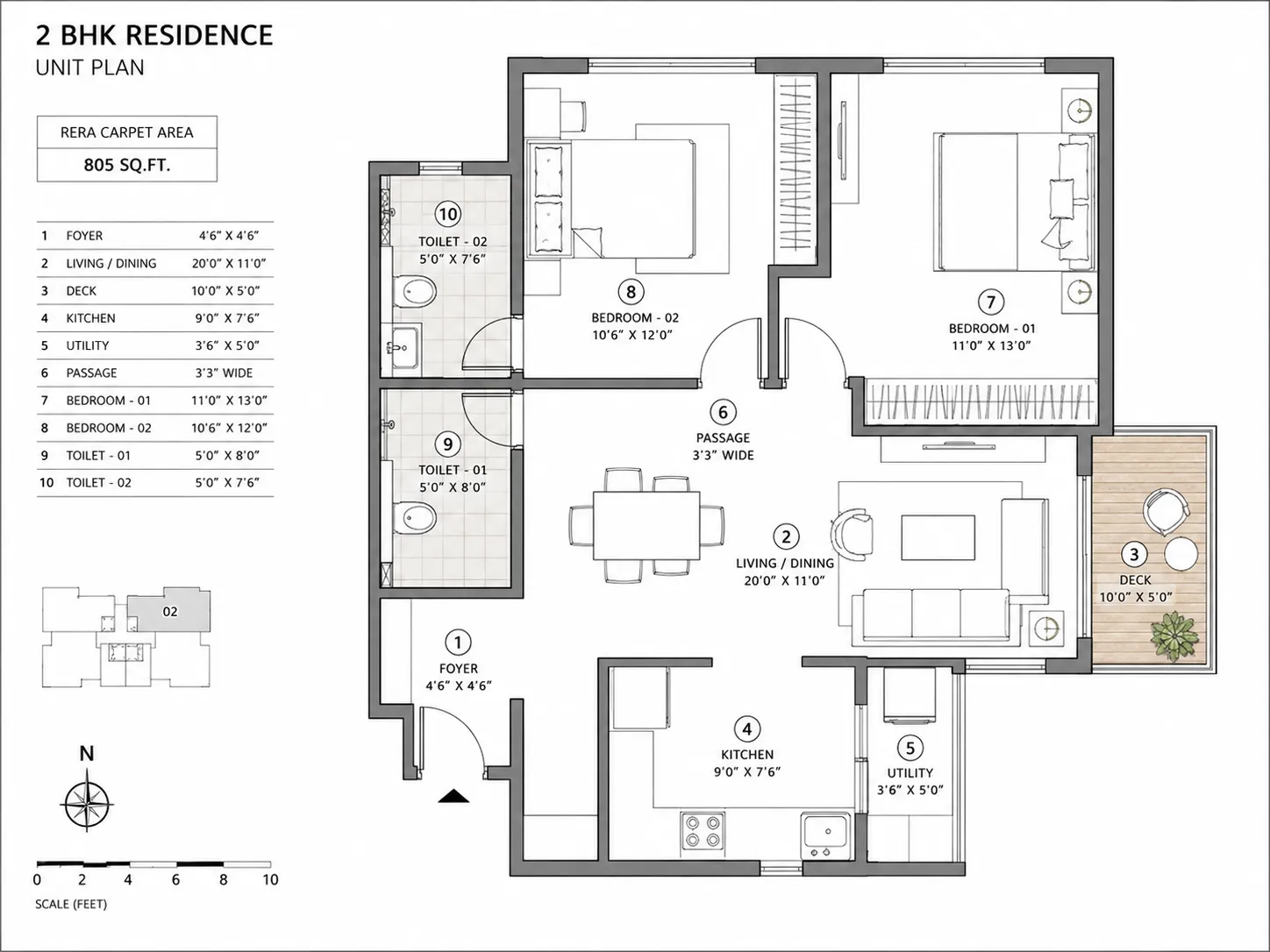 2 BHK Floor Plan